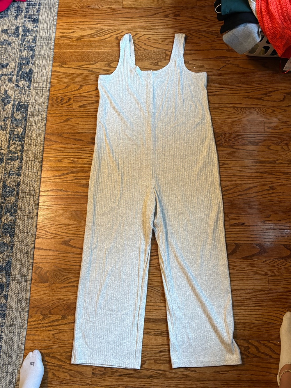 Old Navy Ribbed Henley Sleeveless Wide Leg Jumpsuit Heather Gray Women's Large